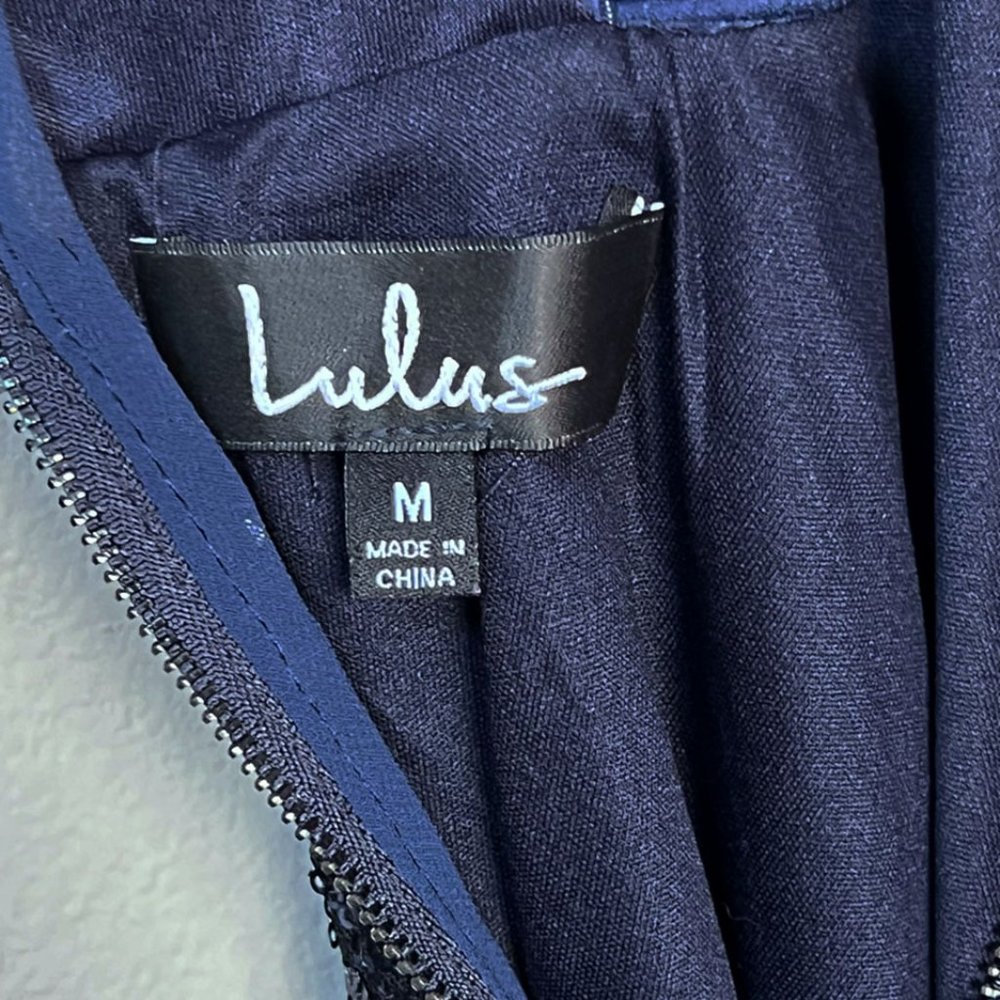 Lulu's Grandeur Navy Blue Sequin Cutout Swing Dress M Sparkly Bling Party $65 - Picture 9 of 16
